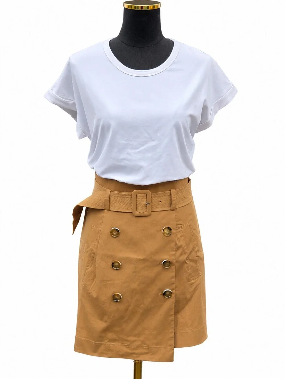 Veronica Beard Jeans Melany Dress White Camel Belted Utility NWT Size M